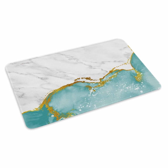 Turquoise Gold Marble Doormat Outdoor Entrance 16"x24", Modern Abstract Marble Crack Texture Absorb Moisture Dirt Door Mats, Non-Slip Rubber Backing Floor Mats Indoor, Low-Profile Front Door Rugs
