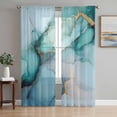thumbnail image 1 of Turquoise Gold Marble Sheer Curtains 96 Inch Length 2 Panels Set, Abstract Teal Modern Geometric Voile Window Treatment Semi Sheer Long Curtains Drapes for Bedroom/Living Room/Kitchen 52"x96"x2, 1 of 7