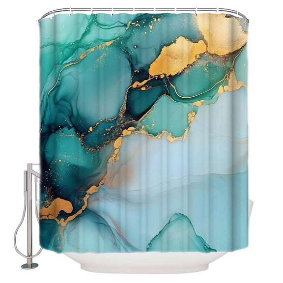 Turquoise Gold Marble Shower Curtain Set ，Waterproof Fabric Shower Curtains Abstract Gradient Texture Modern Style Shower Curtains for Bathroom,Bathroom Decor 72"x84"