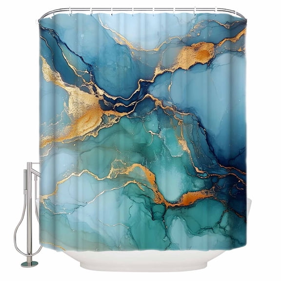Turquoise Gold Marble Shower Curtain Set ,Waterproof Fabric Shower Curtains Modern Shower Curtains for Bathroom,Bathroom Decor 36"x72"