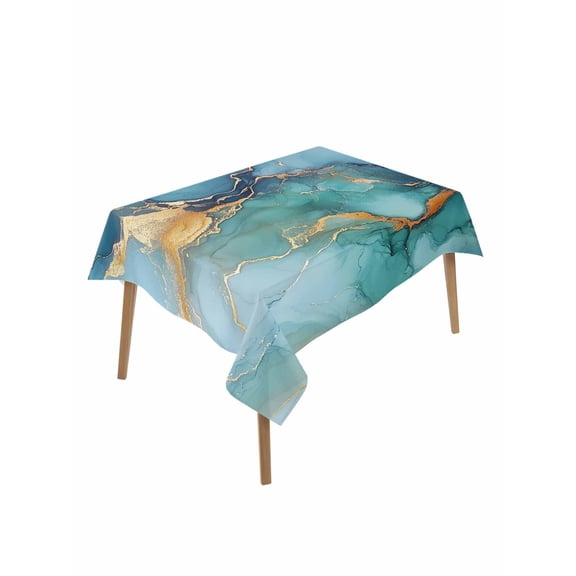 Turquoise Gold Marble Table Cloth 60x102 Inch Rectangle, Modern Turquoise Blue Abstract Waterproof Tablecloth Washable Table Cover for Party Picnic Dinner Decor