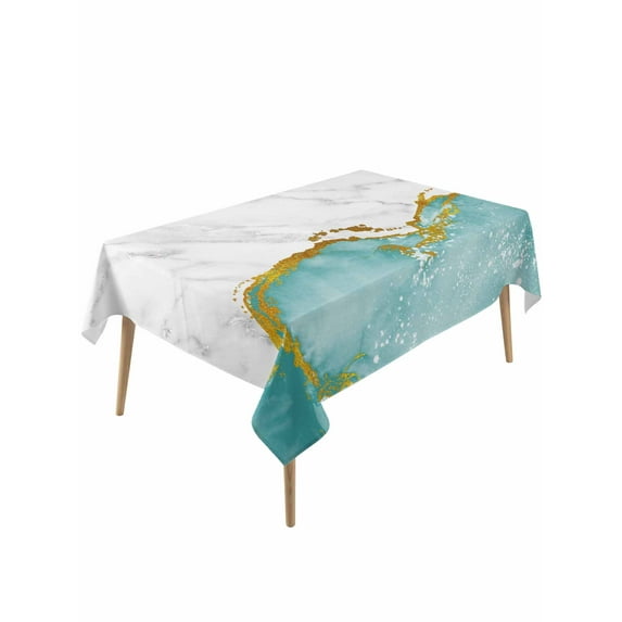 Turquoise Gold Marble Table Cloth, Modern Abstract Marble Crack Texture Waterproof Tablecloth for Rectangle Tables, Reusable Washable Fabric Table Cover for Restaurant Kitchen Dining Tables 60"x120"