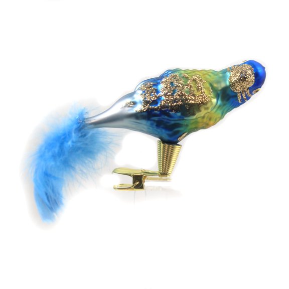 Turquoise & Gold Parrot Clip On - 1 Ornament 2 Inch, Glass - Ornament Tropical Bird Br513