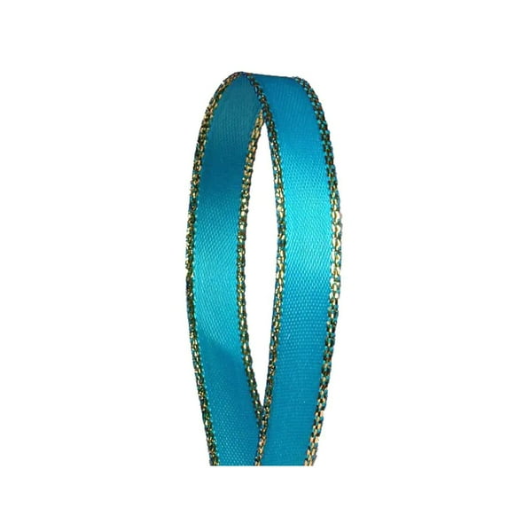 Turquoise Satin Ribbon with Gold Edges 3/8" X 50 Yards by Paper Mart