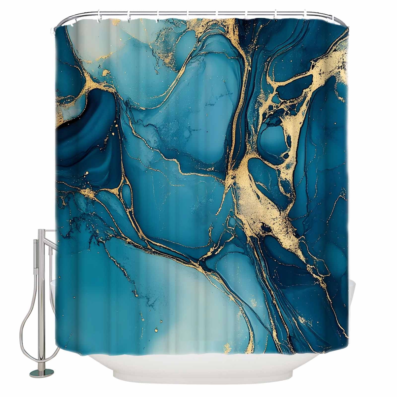 Turquoise Gold Shower Curtain Set ，Waterproof Fabric Shower Curtains Marble Abstract Cracks Texture Modern Art Shower Curtains for Bathroom,Bathroom Decor 54x"78"