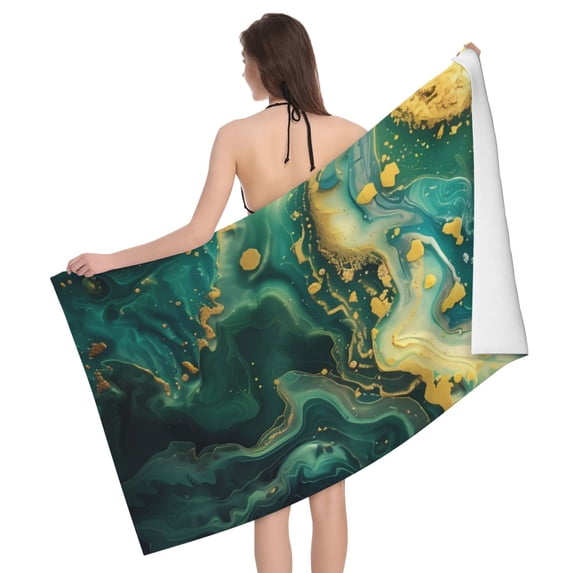 Turquoise Golden Swirl Bath Towel, Highly Absorbent towels for bathroom Quick Drying Microfiber Bath Towels for Body, Soft Shower Towels for Sport, Yoga, SPA, Gym 27x55in