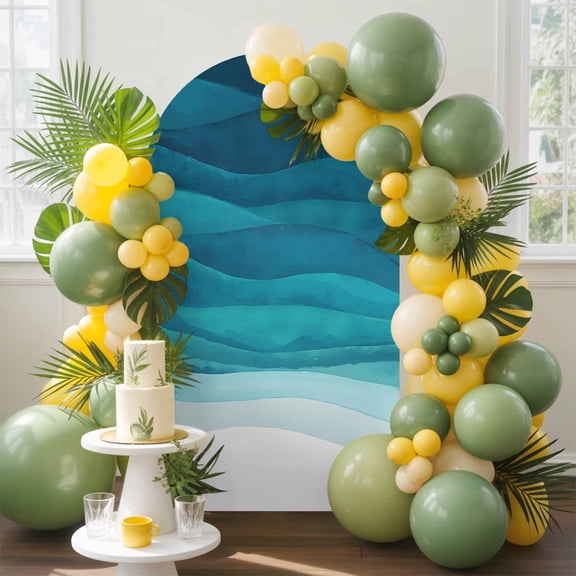 Turquoise Gradient Arch Backdrop Cover, 5FT, Abstract Ocean Wave Spandex Arch Covers Double-Sided Backdrop for Wedding Birthday Party Photo Background Decoration