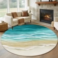 thumbnail image 1 of Turquoise Gradient Beach Round Living Room Rugs 8 ft, Abstracts Seaside Ocean Wave Coastal Washable Large Area Rug with Non-Slip Sturdy Edge Binding Round Carpet for Dining Room Kitchen Office, 1 of 9