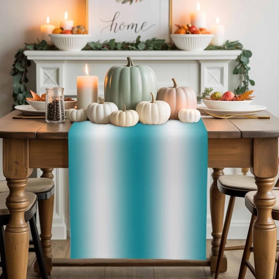 Turquoise Gradient Cotton Linen Table Runner, Washable Table Runners for Kitchen, Dining Room, Holiday, Home Party Table Decor, 13x72 Inches