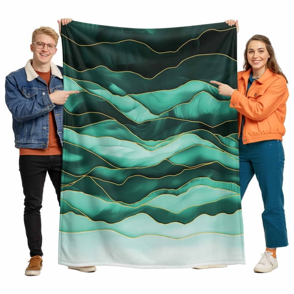 Turquoise Gradient Flannel Blanket for Bed,Travel and Camping, Ripple Super Soft Cozy Blanket for All Seasons 32"x48"