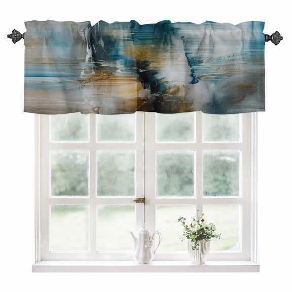 Turquoise Gradient Kitchen Valances for Windows 54x18 Inch Kitchen Curtains Valances Rod Pocket Abstract Modern Luxury Ombre Painting Bathroom Window Valances for Window Treatment Decor