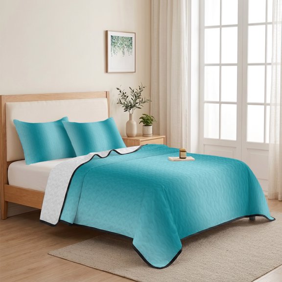 Turquoise Gradient Modern Pattern 3 Pieces Quilt Set,1 Quilt with 2 Shams,Teal Abstract Art Bedspread Soft Lightweight Bedding Coverlet Comforter Set for All Season 68"x98"