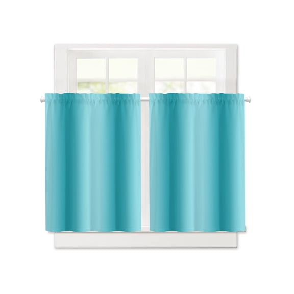 Turquoise Gradient Modern Pattern Short Blackout Curtains 36 Inch Long,Teal Abstract Art Rod Pocket Kitchen Curtains,2 Panels Thermal Insulated Room Darkening Drapes for Bedroom,30"W x 36"L