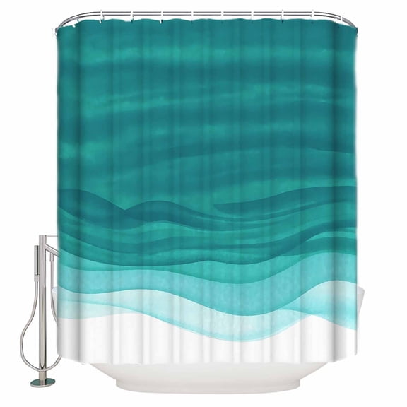 Turquoise Gradient Shower Curtain Set ,Waterproof Fabric Shower Curtains Watercolor Abstract Turquoise Gradient Water Ripples Shower Curtains for Bathroom,Bathroom Decor 54x"78"