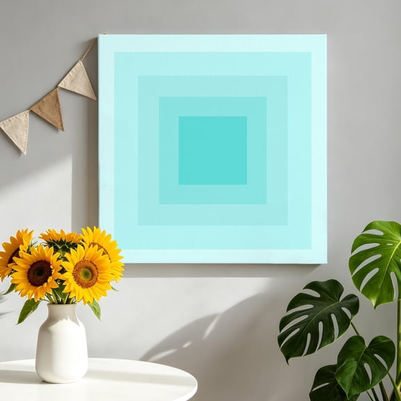 Turquoise Gradient Squares Canvas Wall Art, Softness Layers Zen Geometric Framed Canvas Wall Decor Picture Print Artwork Decorations for Living Room Office Ready to Hang 8" x 8"