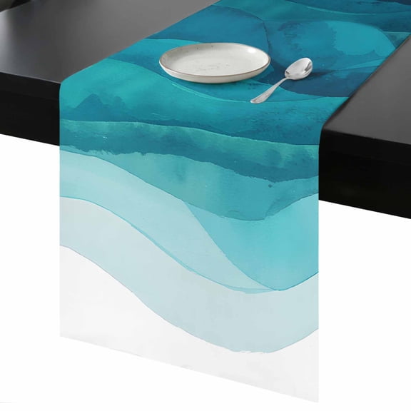 Turquoise Gradient Table Runner 13x48 Inch Abstract Ocean Wave Table Runner Non-Slip Dresser Scarves for Holiday Decorations, Party, Dinner and Gatherings, 1 Pack