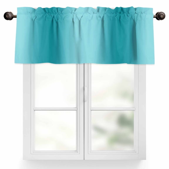 Turquoise Gradient Valances for Windows, 42 x 12in, Abstract Texture Modern Simple Rod Pocket Kitchen Valance Curtain Light Filtering Window Treatments for Living Room Bedroom, 1 Panel