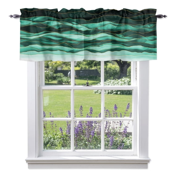 Turquoise Gradient Valances for Windows, Ripple Valance Window Treatment Rod Pocket Short Curtains Valances for Kitchen Bathroom 42"W x 12"L