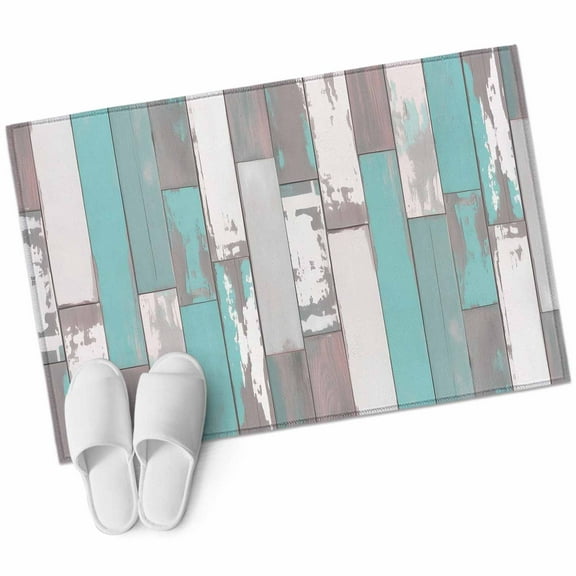 Turquoise Gray 2'x3' Rug, Country Retro Mottled Texture Wood Grain Non-Slip Soft Doormat Area Rugs for Entrance Bathroom Bedsides, Carpet for Kitchen Bedroom, Entryway Floor Mat