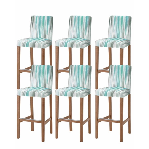 Turquoise Gray Bar Stool Covers Set of 6, Farmhouse Abstract Gradient Aesthetic Stretch Washable Bar Chair Covers with Backs, Removable Pub Counter Height Chair Cover for Kitchen Dining Room Cafe