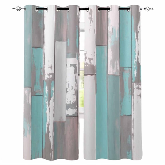 Turquoise Gray Blackout Curtains 45 Inches Long, Country Retro Mottled Texture Wood Grain Thermal Insulated Black Out Curtains, Small Darkening Window Curtain Drapes for Cafe Bedroom 42"x45" 2 Panels