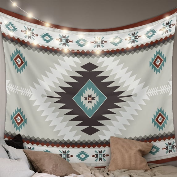 Turquoise Gray Boho Tapestry for Bedroom Wall Hanging Tapestry, Southwestern Ethnic Geometric Ceiling Backdrop Tapestries Poster Blanket Wall Decor for Teens Room Living Room Dorm 39" x 59"