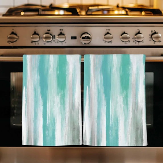 Turquoise Gray Kitchen Towels Set of 1, Farmhouse Abstract Gradient Aesthetic Absorbent Dish Towels for Kitchen, Microfiber Hand Towel, Quick Drying Tea Towel for Cleaning Decorative Dishcloths