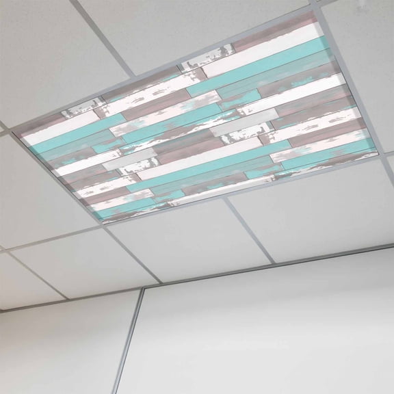 Turquoise Gray Magnetic Fluorescent Light Covers for Ceiling Lights 2x4Ft, Country Retro Mottled Texture Wood Grain Office Classroom Kitchen Drop Ceiling Light Covers Filters Shade Panel 1 Pack