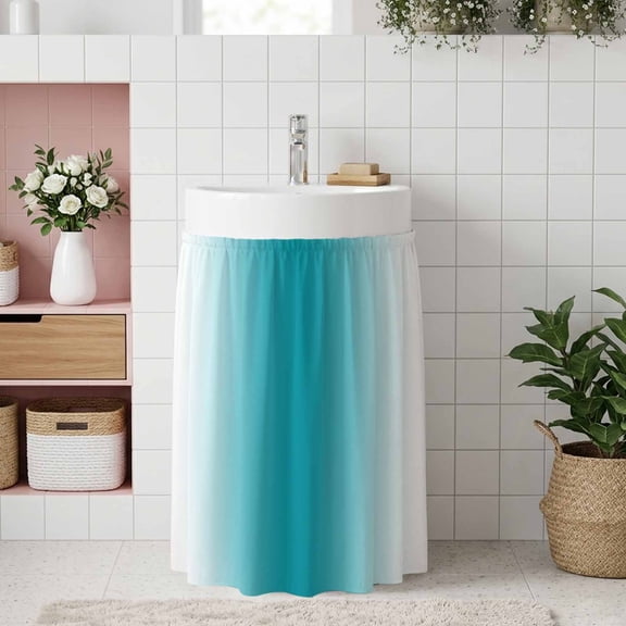 Turquoise Gray Ombre Small Sink Skirt 10''x11'', Farmhouse Teal Gradient Modern Art Bathroom Vanity Utility Cabinet Curtain, Kitchen Under Sink Laundry Privacy Drape Waterproof Closet Curtains