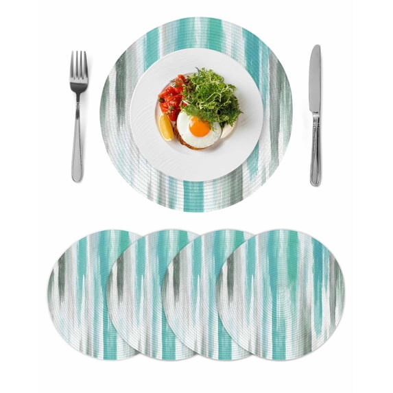 Turquoise Gray Round 13 Inch Placemats Set of 4, Farmhouse Abstract Gradient Aesthetic HeatResistant Non Slip Place Mats for Dining Table, Wipeable Braided Kitchen Table Mats for Housewarming