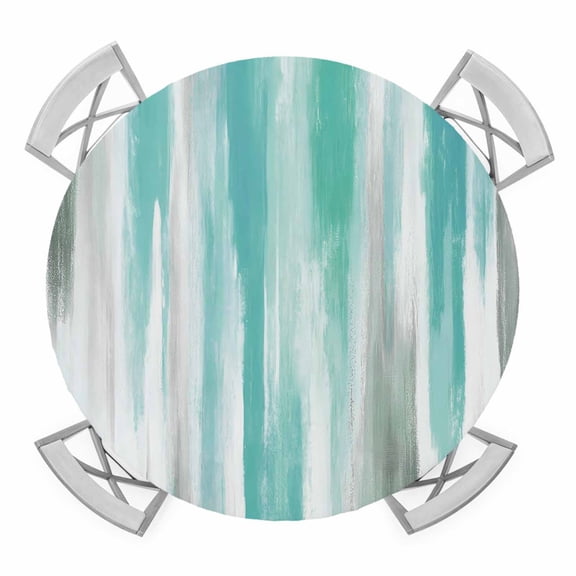 Turquoise Gray Round Tablecloth for 36-44 Inch Tables,Fitted Table Cover with Elastic Edge,Farmhouse Abstract Gradient Aesthetic Waterproof Outdoor Table Cloth Protector for Patio Garden Dinner
