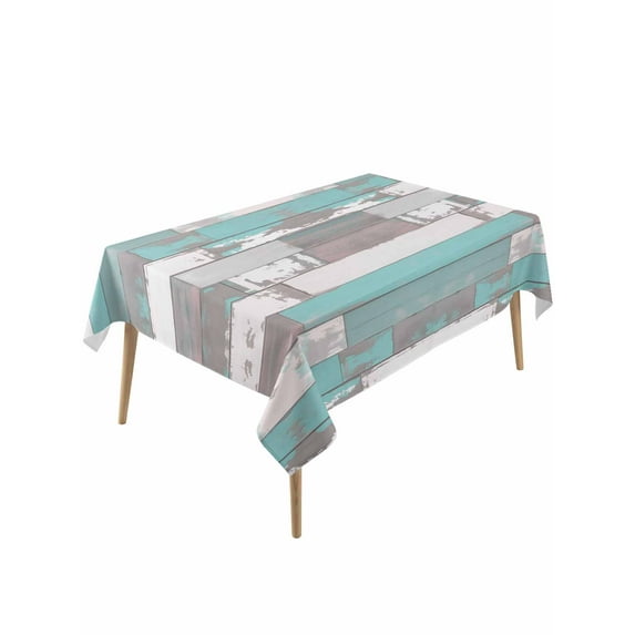 Turquoise Gray Table Cloth, Country Retro Mottled Texture Wood Grain Waterproof Tablecloth for Rectangle Tables, Reusable Washable Fabric Table Cover for Restaurant Kitchen Dining Tables 60"x120"