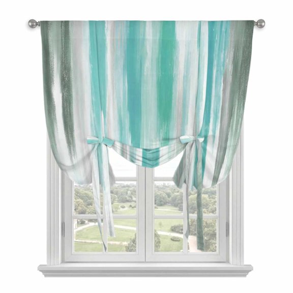 Turquoise Gray Tie Up Curtain Valance for Window,Adjustable Rod Pocket Window Curtains Shades,Farmhouse Abstract Gradient Aesthetic Light Filtering Valance Drapes for Cafe Living Room Bedroom 34"x45"