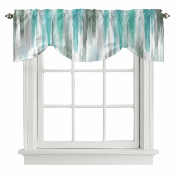 Turquoise Gray Tie Up Valance Curtains for Windows, Kitchen Curtains Window Shades, Farmhouse Abstract Gradient Aesthetic Light Filtering Roman Curtain Valances for Bedroom/Bathroom/Cafe 54"x18"