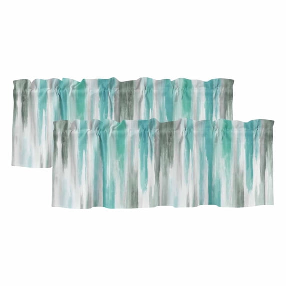 Turquoise Gray Valances for Windows, Decorative Rod Pocket Window Valance Curtains, Farmhouse Abstract Gradient Aesthetic Short Curtain Drapes for Kitchen/Living Room, 2 Panels, 60" W x 18" L