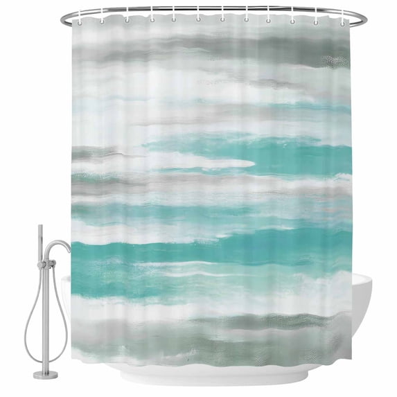 Turquoise Gray White Shower Curtain, Waterproof Shower Curtains for Bathroom, Country Abstract Ombre Mottled Washable Fabric Bathtub Curtain Set Bath Decor with 12 Hooks 48"x72"