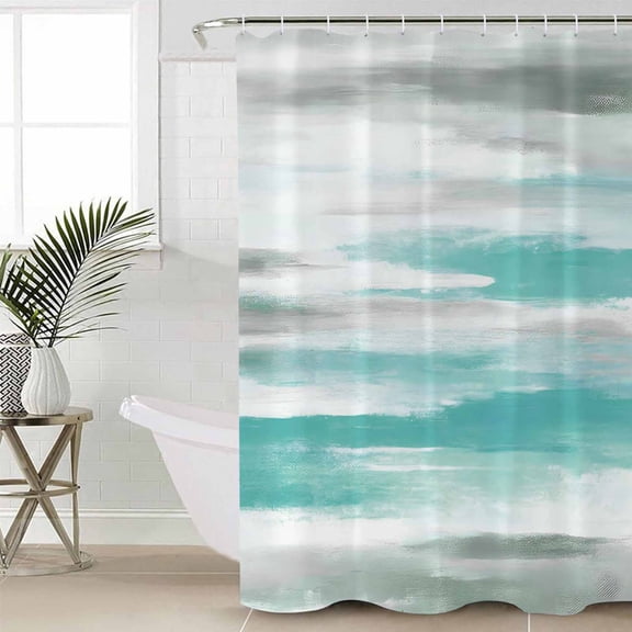 Turquoise Gray White Standard Shower Curtain Set, Waterproof Shower Curtains for Bathroom, Country Abstract Ombre Mottled Washable Fabric Cloth Bath Curtain for Bathtub with Hooks 72x72 Inches