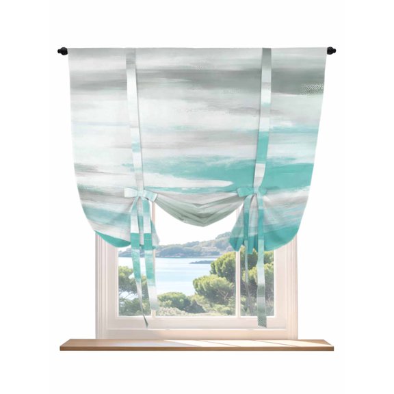 Turquoise Gray White Tie Up Curtains for Windows 54 Inch Length Balloon Curtains Kitchen Adjustable Balloon Window Shade Country Abstract Ombre Mottled Tie Up Valance Bathroom Curtain Window 42"x54"