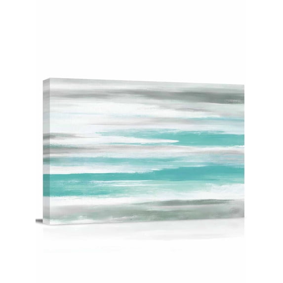 Turquoise Gray White Wall Art for Living Room,Canvas Picture Wall Decor for Bathroom Bedroom,Country Abstract Ombre Mottled Painting Artwork for Office Kitchen Hallway Dining Room Home Decor 24"x32"