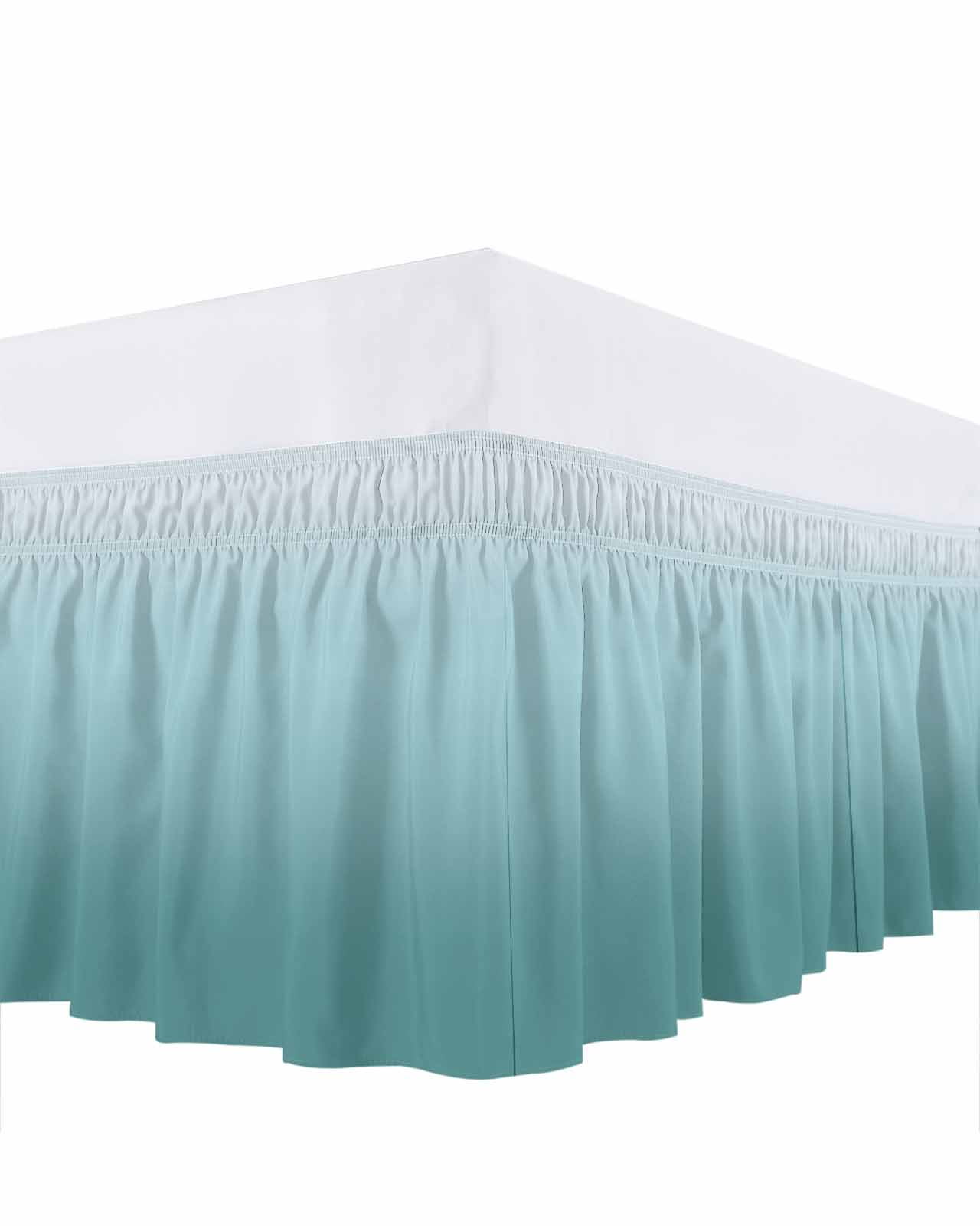 Turquoise Green Bed Skirt King Size 16" Drop Gradient Color Ruffled Wrap Around Bed Skirts Adjustable Elastic Bedskirt Dust Ruffle for King Size Bed