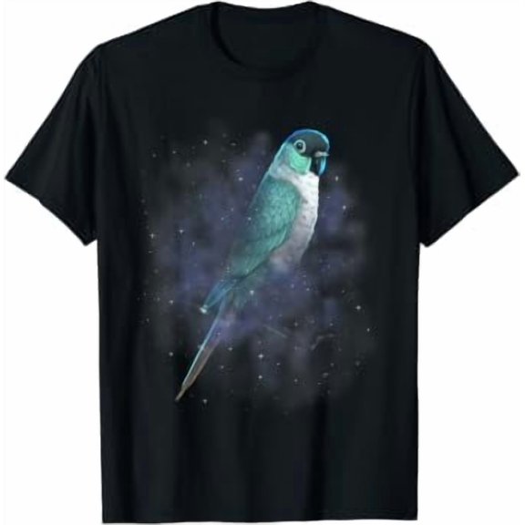 Turquoise Green Cheeked Conure Parakeet Parrot Outer Space T-Shirt