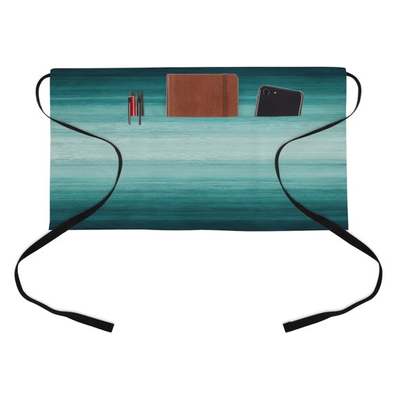 Turquoise Green Kitchen Restaurant Half Waist Apron, Gradient Marble Ocean Abstract Striped Server Short Apron with 3 Pockets Waterproof Oil Waist Aprons for Women Waitress Waiter