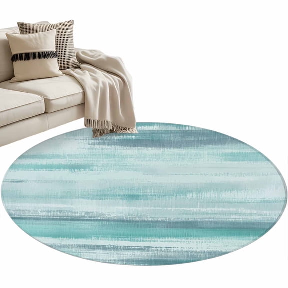 Turquoise Green Ombre Round Rug 4ft Washable Circle Entryway Rugs Non Slip Vintage Shabby Teal Abstract Art Area Rug Indoor Carpet for Bedroom Kitchen Living Room Home Office Dining Room Nursery