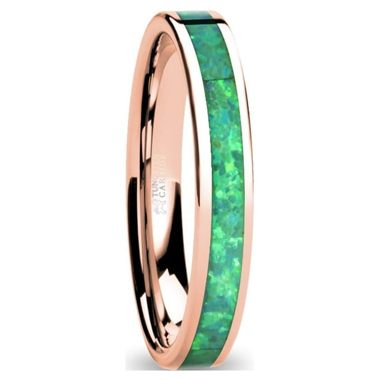 Turquoise Green Opal Inlay Women s Rose Gold Tungsten Ring 4mm