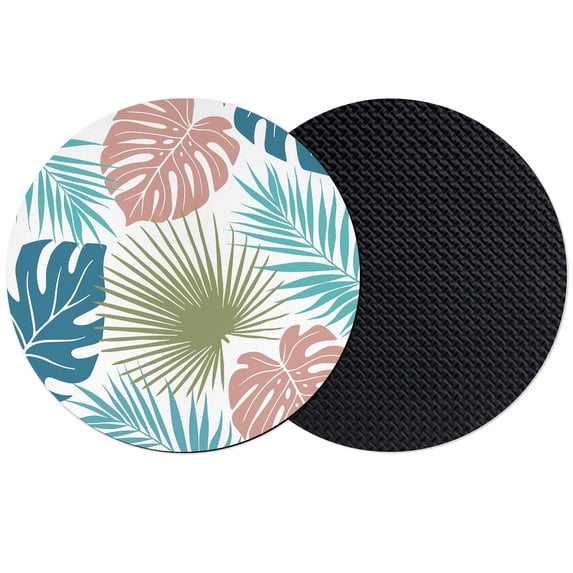 Turquoise Green Palm Leaves Coasters Set of 2, Absorbent Coasters for Drinks, Tropical Botanical Summer Coaster for Desk Coffee Table Protection, Home Decor House Warming Gifts 4"