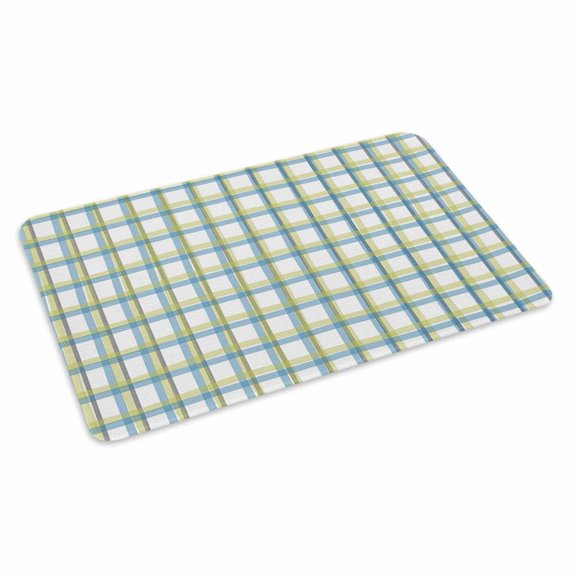 Turquoise Green Plaid Doormat Outdoor Entrance 16"x24", Abstract Minimalistic Geometric Grid Absorb Moisture Dirt Door Mats, Non-Slip Rubber Backing Floor Mats Indoor, Low-Profile Front Door Rugs