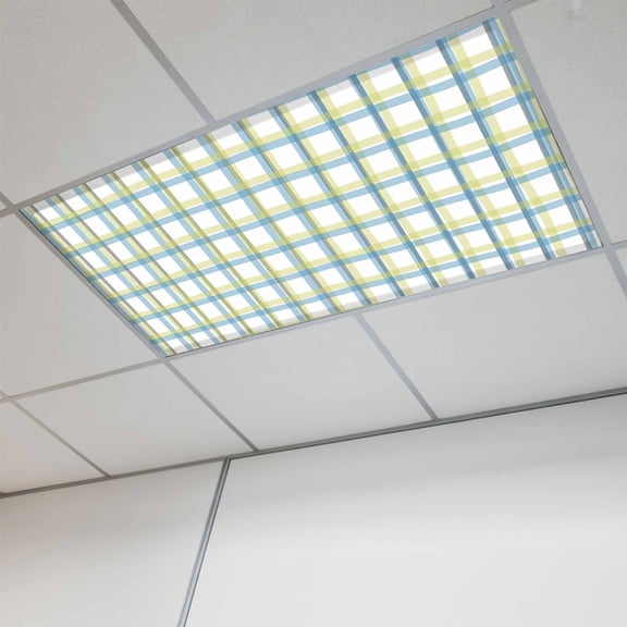 Turquoise Green Plaid Magnetic Fluorescent Light Covers for Ceiling Lights 2x4Ft,Abstract Minimalistic Geometric Grid Office Classroom Kitchen Drop Ceiling Light Covers Filters Shade Panel 1Pack