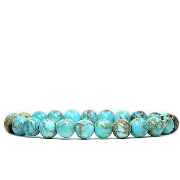 Turquoise Green Sea Sediment Jasper Gemstone 8mm Round Beads Stretch Bracelet 7 Inch Unisex