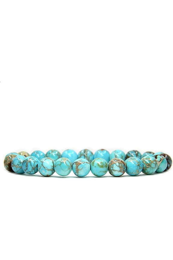 Turquoise Green Sea Sediment Jasper Gemstone 8mm Round Beads Stretch Bracelet 7 Inch Unisex