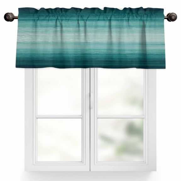 Turquoise Green Valances for Windows, 60 x 18in, Gradient Marble Ocean Abstract Striped Rod Pocket Kitchen Valance Curtain Light Filtering Window Treatments for Living Room Bedroom, 1 Panel